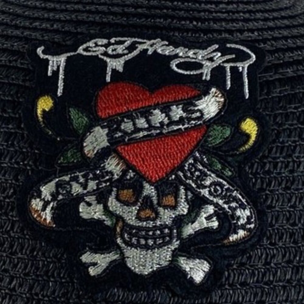 Ed Hardy~ Embroidered Black Straw/Paper Bucket Hat~OSFM - Picture 2 of 5